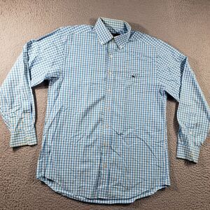 Vineyard Vines Shirt Men's Medium Blue White Tucker Check Button Up Cotton